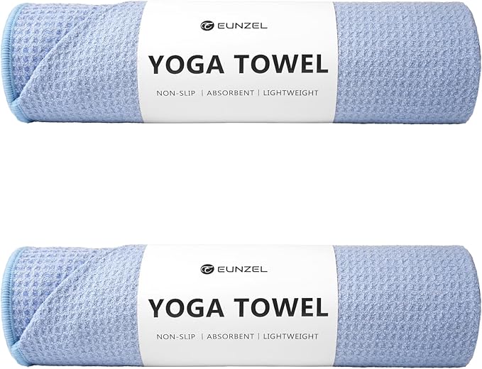 Eunzel 2 Pack Hot Yoga Towel, Non-Slip Yoga Mat Towel with Grip Dots Stickyfiber Sweat Absorbent Towel for Hot Yoga, Pilates and Workout 72" x 24", Blue