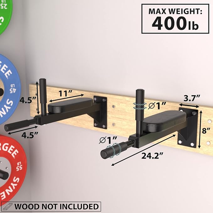 Synergee Wall Mounted Dip Station. Dip Bars for L Sits, Knee Raises, and More! Gymnastics and Upper Body Fitness Training. Max Capacity 400 LB.