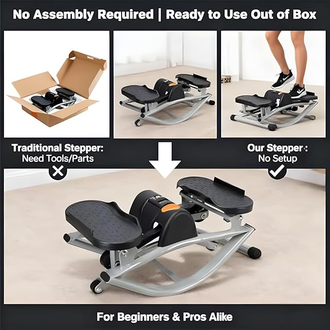 U-Shaped Rock Stepper, with Resistance Band & Mat - Side to Side Low-Impact Fitness Stepper for Home Workout, Compact for Legs Glutes Abs, Rock Stepper with Digital Display