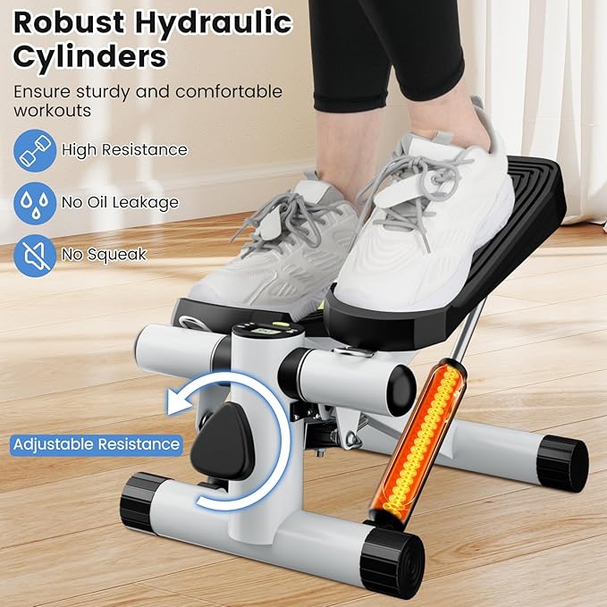 Mini Stair Steppers for Exercise at Home, Hydraulic Step Climber Machine with Resistance Bands & LCD Monitor, Portable Under Desk Stepper for Full Body Cardio Workout