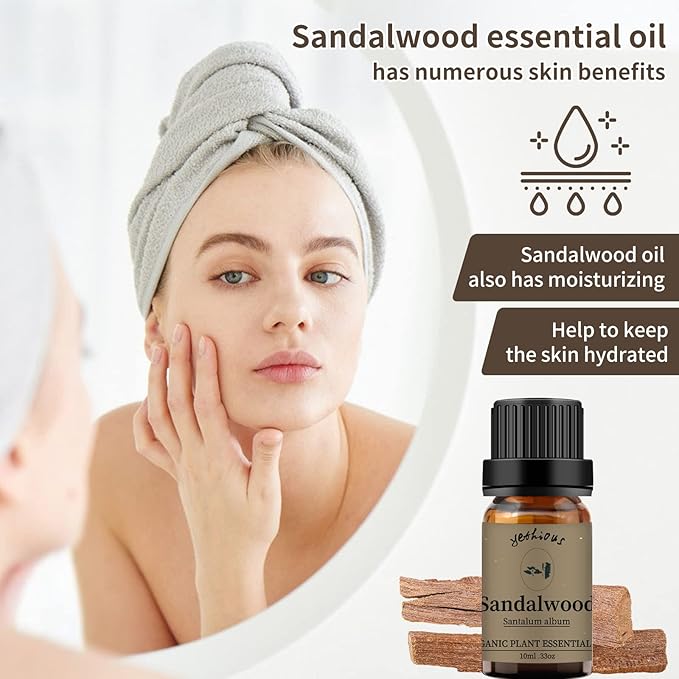 yethious Sandalwood Essential Oils for Diffuser & Aromatherapy Pure Sandalwood Oil for Skin, Hair Oils - 10ML