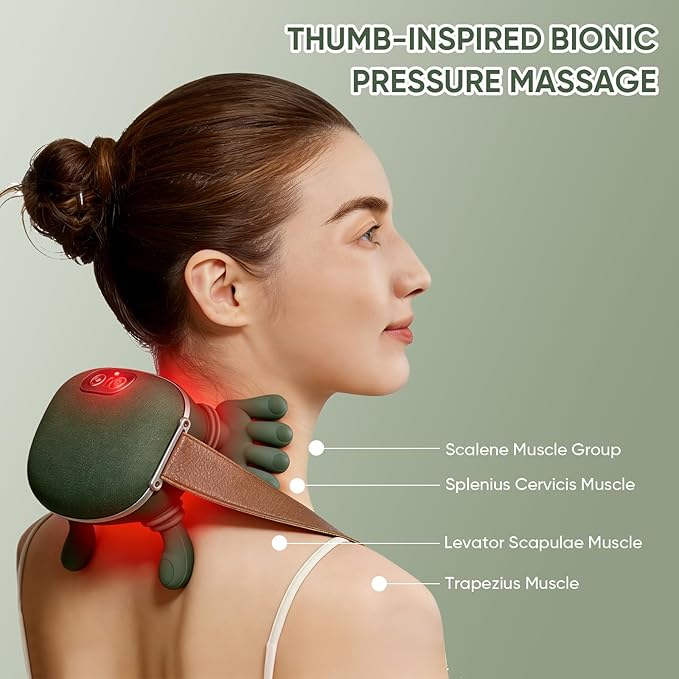 Bionic Neck Massager with Adjustable Heat, Portable Deep Tissue 4D Kneading Electric Shoulder Massager, Compact Design with Soft Silicone Massage Heads for Relaxation and Comfort