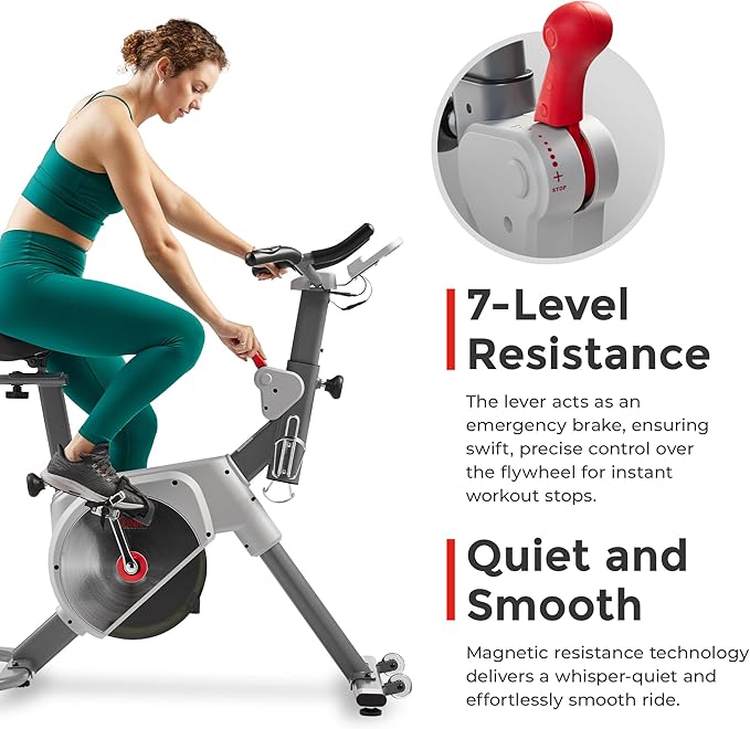 Sunny Health & Fitness Prime Magnetic Belt Drive Indoor Stationary Cycling Bike w/Free Exclusive SunnyFit App Bluetooth Connection – SF-B122061