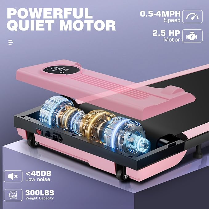 Under Desk Walking Pad for Home Office - 2.5 HP Portable Treadmill With 300 lb Capacity, Compact Jogging Running Machine, Remote Control and LED Display