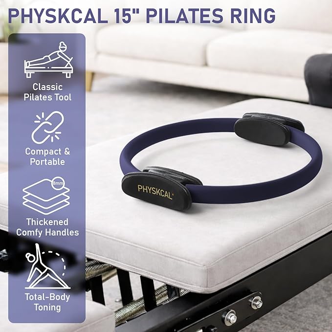Pilates Ring, 15-Inch Magic Circle with Extra Thick Padded Handles, Pilates Equipment for Toning Inner Thighs, Arms and Strengthening Cores- Workout Guide Included