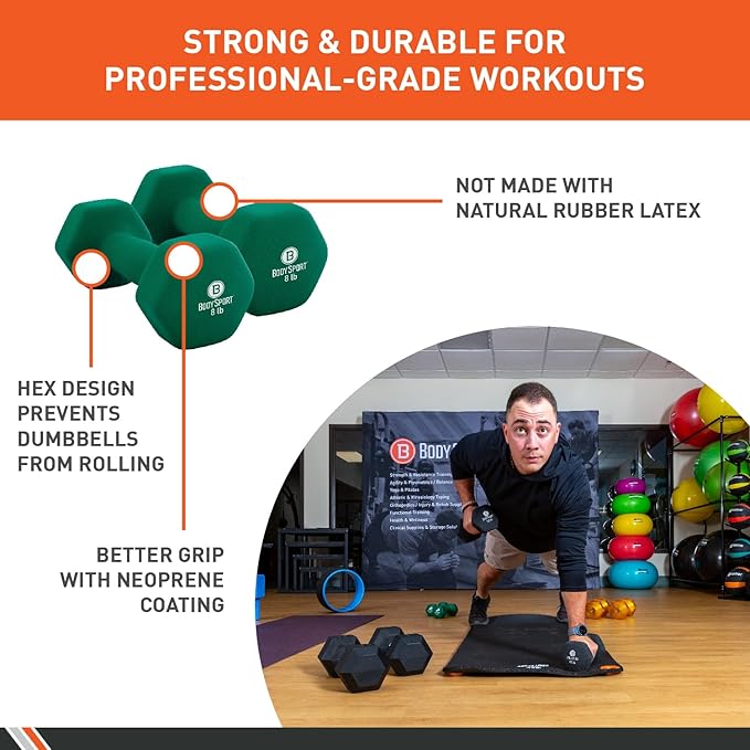 Body Sport Neoprene Dumbbell Weight - Latex-Free, Strength Training Equipment for Home Fitness & Gym Workouts