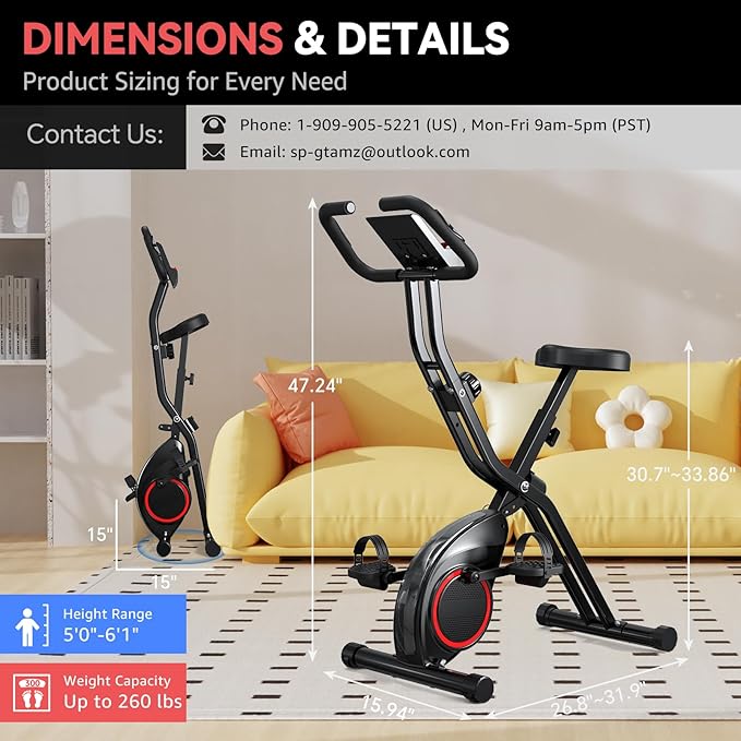 Foldable Exercise Bike for Small Apartments, Stationary Bikes for Home, Indoor Portable Cycling Bike with 16-Level Magnetic Resistance, 260LBS Capacity, 5.5 LBS Flywheel, for Small Space Workout 816