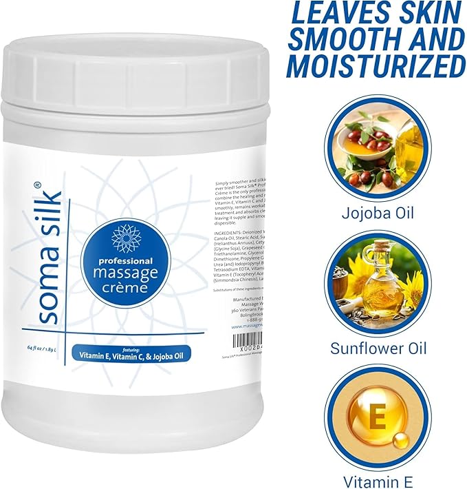 Multi-Purpose Massage Cream, 1/2 Gallon - with Arnica, Aloe & Jojoba - Silky Smooth - Perfect for Both Light & Deep Tissue Massages - Smooth Glide, Easy Clean - Spa & Therapist Supplies