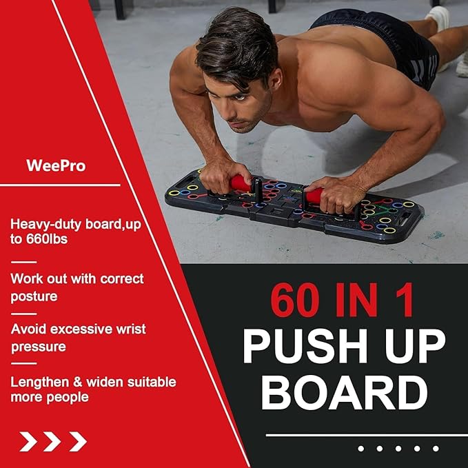 Push Up Board 60 in 1 with Smart Counter, Foldable Portable Home Gym System with Resistance Bands & Handles, Strength Training Equipment for Men & Women, Full Body Workout Kit