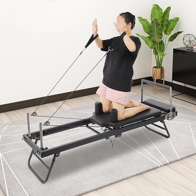 Foldable Pilates Reformer Machine with Adjustable Resistance & 264lbs Capacity, Multifunctional Yoga Fitness Equipment for Home Gym, Studio, Pilates Enthusiasts