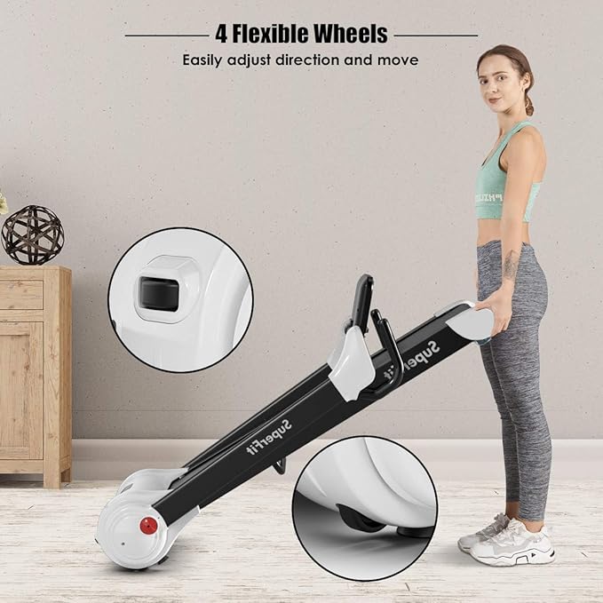 Goplus 3HP Treadmill with Desk Workstation, Superfit Foldable Treadmills for Home Office, Adjustable Height, Bluetooth Speaker, APP Control, LED Display, 25 Preset Programs, Portable Running Machine