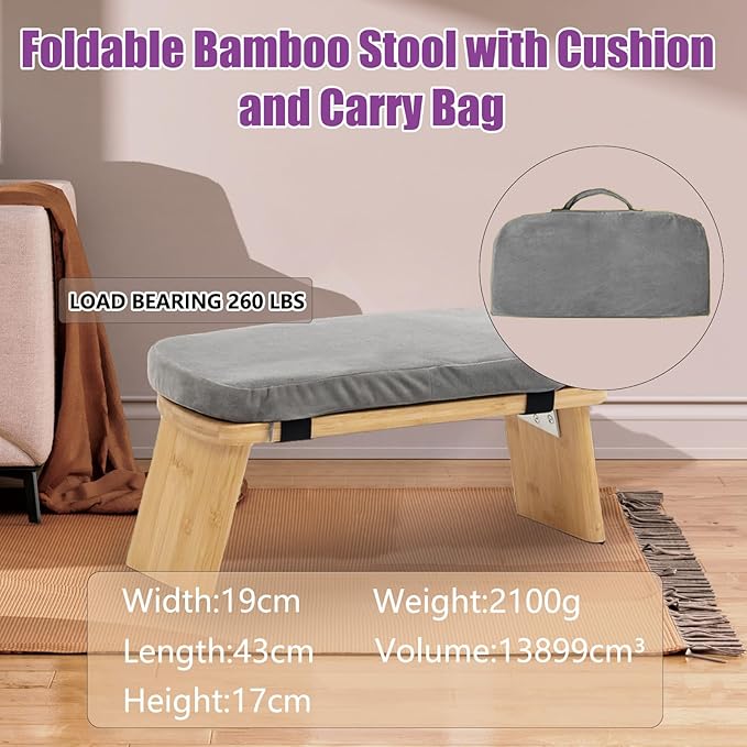 Meditation Bench, Portable Bamboo Meditation Stool, Folding Kneeling Meditation Bench, Anterior Tilt Bench, Prayer Bench with Meditation Chair with Thick Cushion, Kneeling Stool