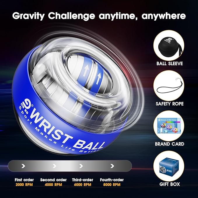 Wrist Gyro Ball and Finger Skateboard Set – Self-Starting Forearm Exerciser for Grip Strength, Hand & Finger Exerciser, （No Light Blue）, Home Gym, Workout, Rehabilitation