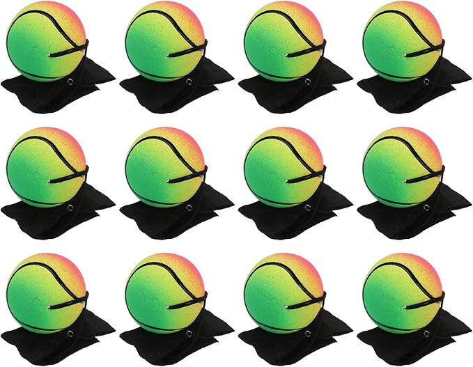 PATIKIL 2.5 Inch Sports Wrist Ball, 12Pcs Tennis Rubber Rebound Wristband Wrist Return Ball Sport on A String for Exercise Play, Mixed Colors