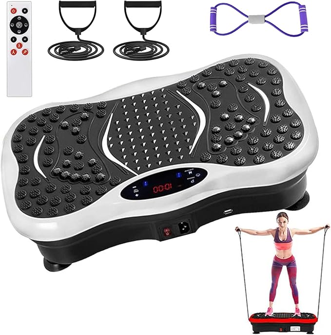 Vibration Plate Exercise Machine with Bluetooth Speaker, 120 Level Whole Body Vibration Platform for Home Fitness, Lymphatic Drainage Workout Board with Remote, LED Display & Resistance Band