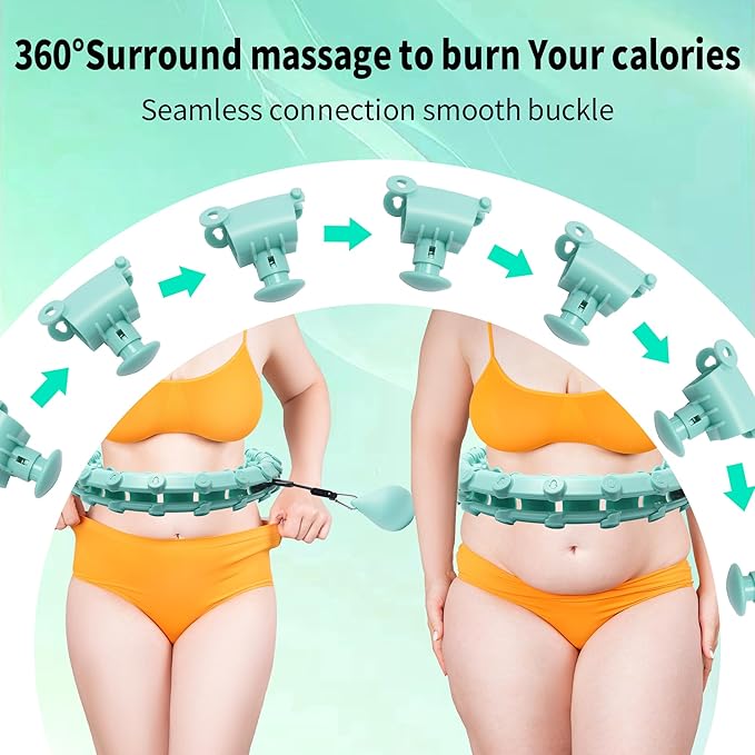 Coolboss Weighted Workout Hula Circle 33 Knots Infinity Hoola Fit Hoop Plus Size for Adult Weight Loss - Smart Exercise Waist Ring, Detachable & Adjustment Silent Fitted Equipment Cyan