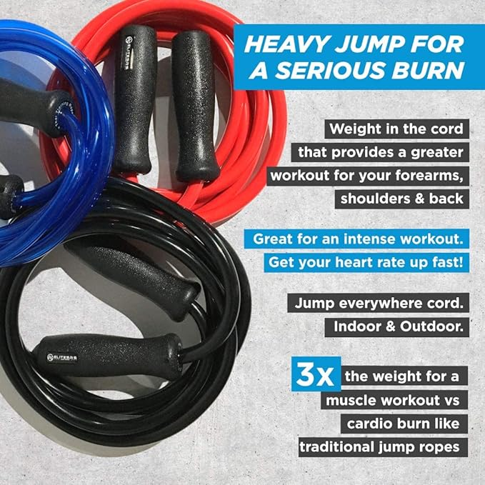 Elite Jumps Muay Thai 2.0 Weighted Jump Rope - Designed for High-Intensity Training, Muay Thai, & MMA Workouts - Heavy 1.3lb PVC Jump Ropes for Fitness