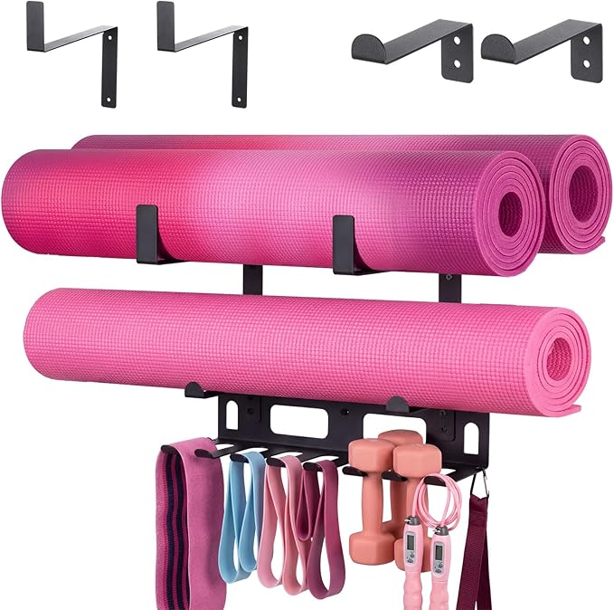 Novabright Gym Storage Rack Resistance Band Rack Multi Purpose Wall Mount for Home 8 Hook Wall Hanger Display with 4 Adjustable Hooks for Gym Equipment, Exercise Bands, Lifting Belts and Jump Ropes