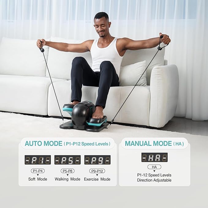 Under Desk Elliptical Machine, Leg Exerciser for Seniors, Seated Pedal Exerciser with Resistance Bands Non Slip Mat, Remote Control, 12 Adjustable Speeds for Home, Seniors, Adults
