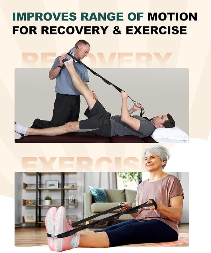 Trideer Stretching Strap for Physical Therapy & Home Rehab, Non-Elastic Yoga Stretch Strap with Loops for Mobility, Yoga & Pilates Stretching