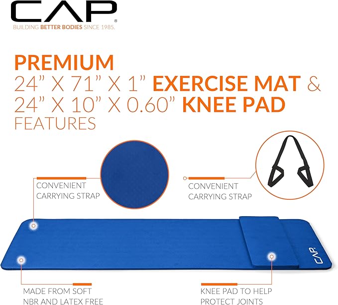 CAP Barbell 1/2-Inch High Density Exercise Yoga Mat with Strap | Multiple Options