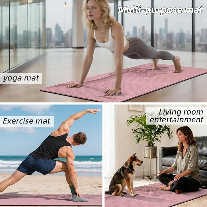 Large Yoga Mat 76"x 40"x10mm (2/5 inch) – Extra Thick & Wide, TPE Fitness Mat, Printed Non-Slip Exercise Mat with Carrying Strap for Men & Women, Pilates, Stretching, Fitness & Workout
