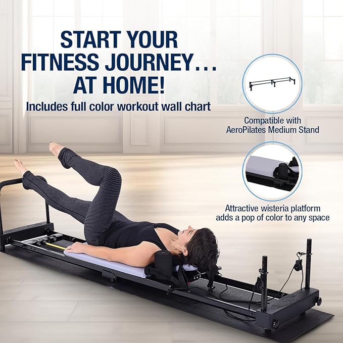 AeroPilates Reformer 4420 Plus Floor Mat - Pilates Reformer Workout Machine for Home Gym - Cardio Fitness Rebounder - Foldable - 300 lbs Weight Capacity
