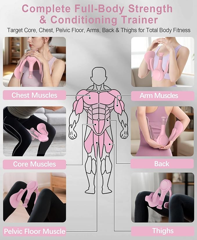 Pelvic Floor Exercise Devices 15-70 LB Adjustable Pelvic Floor Trainer Women Men, Kegel Exercise Equipment Inner Thigh Exerciser for Postpartum Recovery, Thigh and Pelvic Trainer with Band