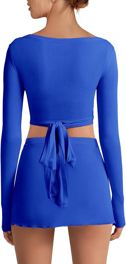 Nirovien Womens 2 Piece Workout Sets Sexy Pilates Outfits Athletic Gym Yoga Sets Ballet Wrap Top and Skirt