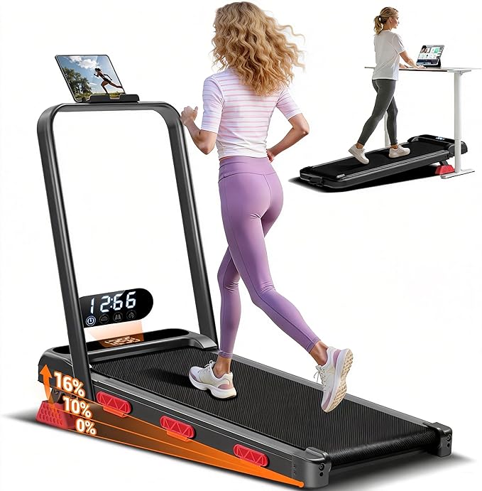 16% Incline 3-in-1 Walking Pad Treadmill, 2.5HP Foldable Quiet Treadmill with LED Display for Home Office