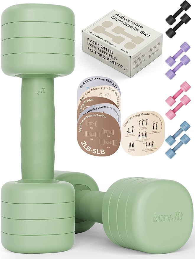 Green Pilates Kit and Green Adjustable Dumbbell Set 2lb to 5lb Bundle