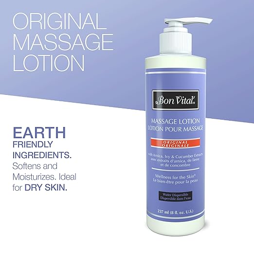 Bon Vital Original Massage Lotion, 8 oz – Lightweight, Non-Greasy Formula for Massage Therapy, Moisturizes & Nourishes Dry Skin, Ideal for Clinics, Spas & High-Volume Use