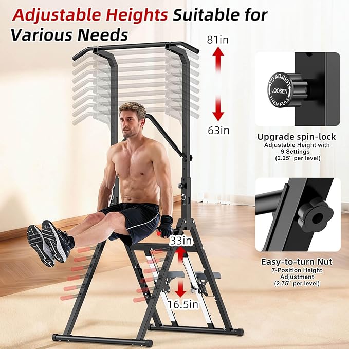 Pull Up Bar Free Standing with Stair Stepper, Adjustable Power Tower Dip Station, Multi-functional Strength Training Pull-up Bars for Home Gym Equipment