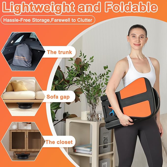 Pilates Board, Foldable Pilates Reformer, Multi-Purpose Pilates Board for Home Workout, Portable Pilates Equipment for Full Body Workout, Fitness, Exercise, Black Orange