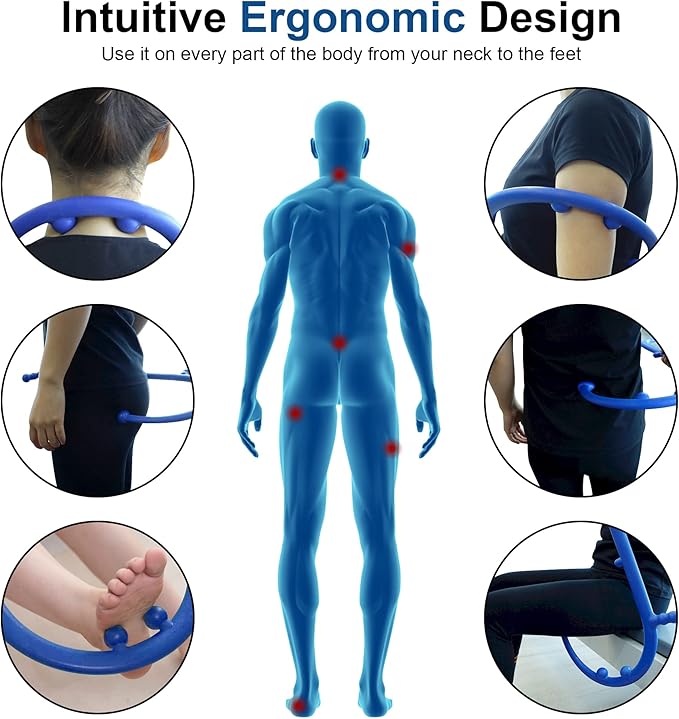 Shrdaepe Massage Trigger Point Cane, Body Deep Tissue, Handheld Back, Neck, Shoulder, Leg and Feet Massager Rod, Muscle Release Tool Self Massage Hook Cane Gifts for Women & Men, Blue