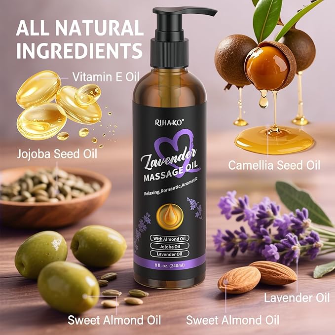 Lavender Sensual Massage Oil for Couples–Relaxing Body Massage Oil for Date Night,Smooth Glide,Deep Hydration, Aromatherapy Stress Relief,Non-Greasy Formula for Full Body Massage,Romantic Couples Gift