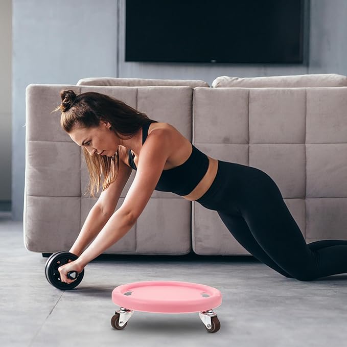 Four-wheel Abdominal Exercise Wheel Board with Silent Rolling Core Training Plate, Pink Fitness Ab Roller for Home Strength and Muscle Sculpting