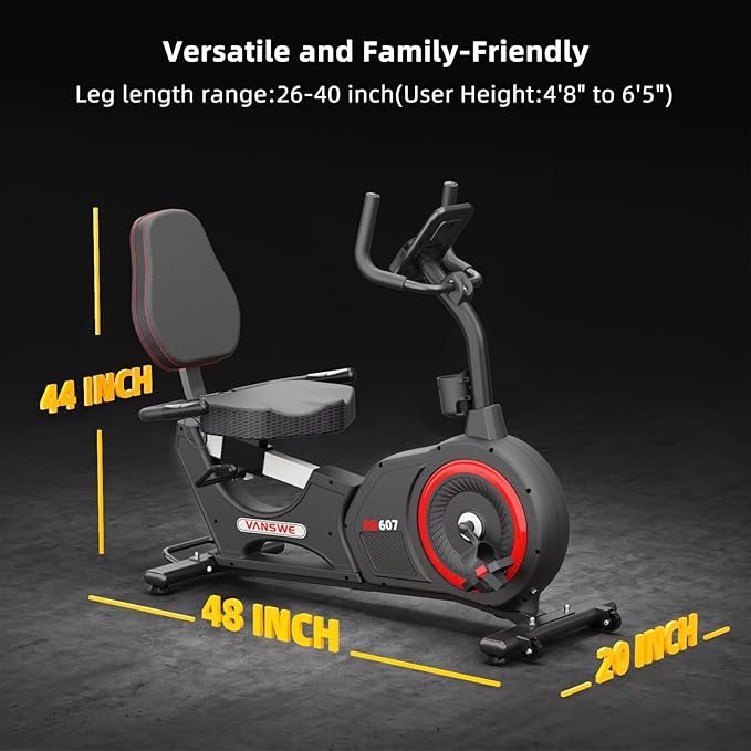 VANSWE Recumbent Exercise Bike, Recumbent Stationary Bikes for Home 400 LBS Weight Capacity, Exercise Bike for Home Seniors with Smart App and Bluetooth Connectivity, LED Display, Pulse Handle