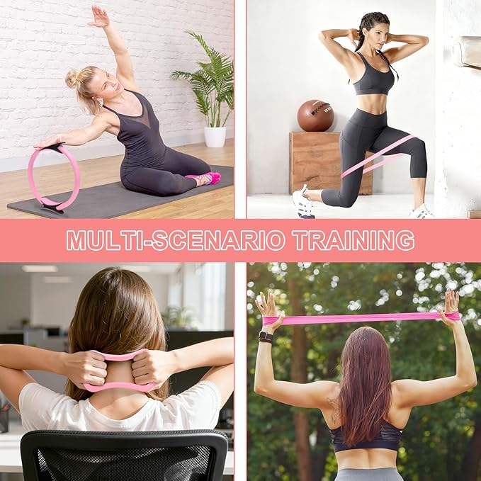 Pilates Equipment for Women - at Home Pilates Kit 18Pcs with Resistance Bands, Figure 8 Band & More for Full Body Strength, Flexibility & Core Workouts