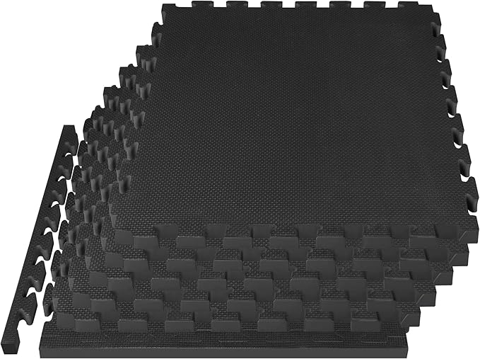 Mat Block Interlocking Foam Tiles Puzzle Mats for Floor 24 SQ FT, 3/4 inch, 6 Tiles, EVA Gym Mat Flooring Exercise Equipment Mat for Home Gym Equipment,APM101BK, Black