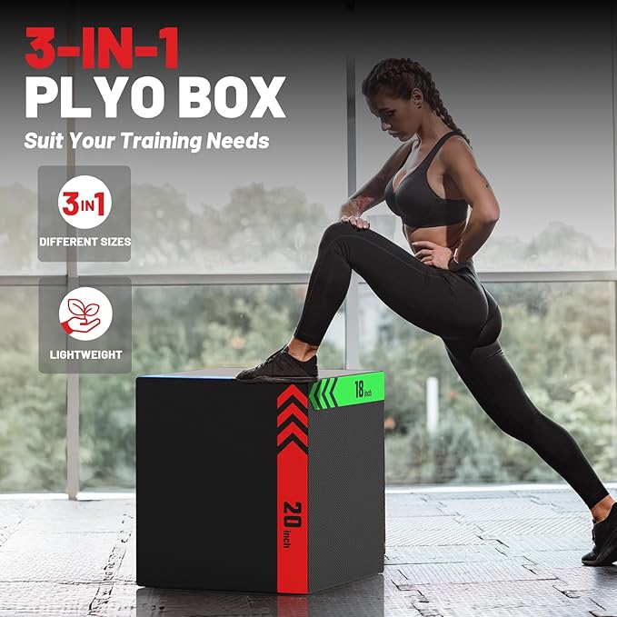 papababe 3-in-1 Plyometric Box Multi-use Jumping Exercise Equipment Trainer with Anti Slip Surface and High Density Foam for Workout Training