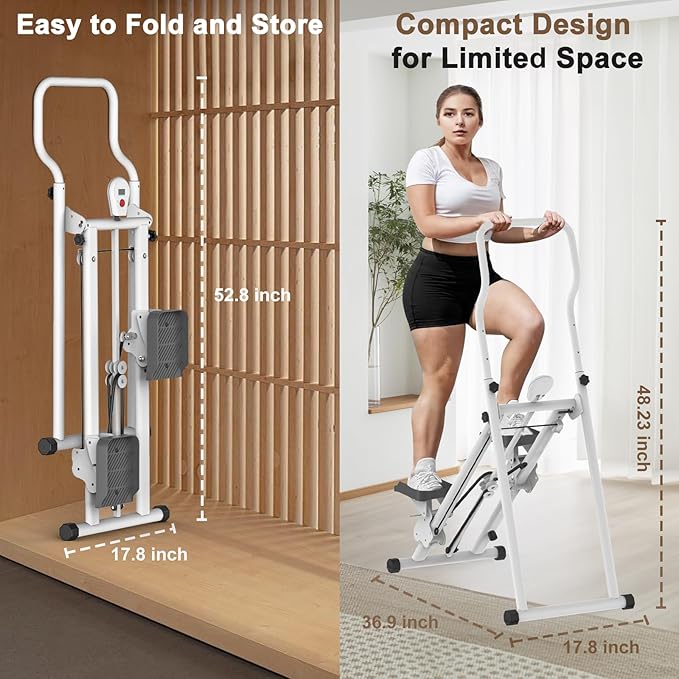 Stair Stepper for Home Gym Exercise, New Version Vertical Climber Machine,Full Body Workout Stair Stepper with Extended Step Range, Adjustable Handlebar & Pedals(White&Black)
