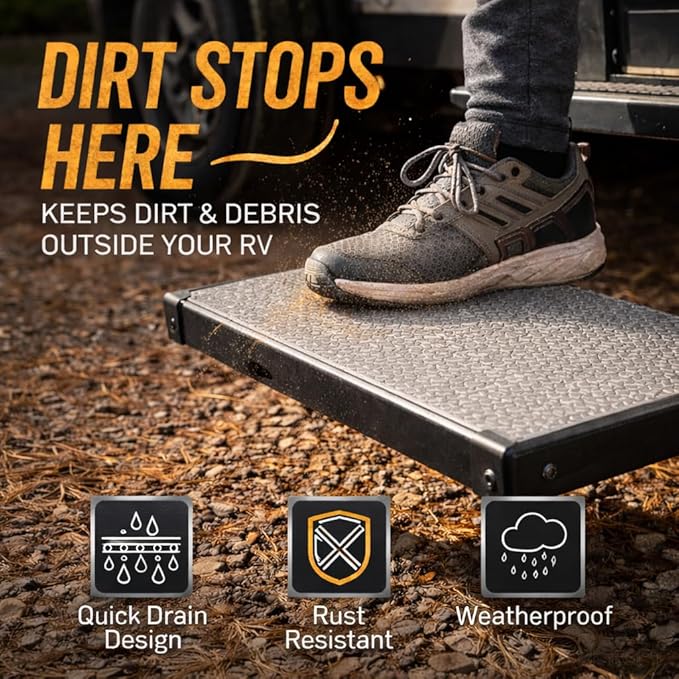 27.5" x 8" Non‑Slip SeaDek RV Step Treads – 6mm HD Material Embossed SeaDek EVA Foam, All Weather Resistant RV Stair Mats & Step Covers, Outdoor RV Accessory - Storm Gray