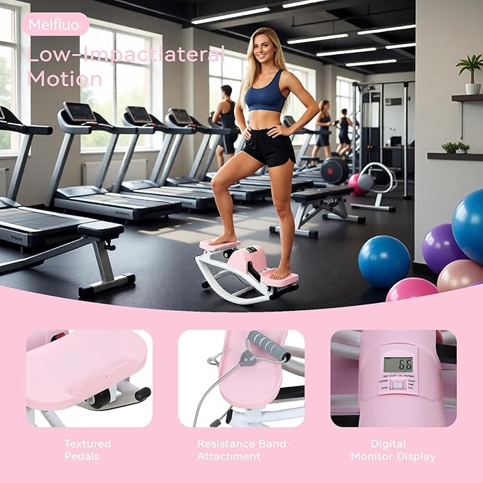 Rock Stepper Side to Side – Lateral Stepper & Glute Trainer with Resistance Bands, Low Impact Side to Side Stepper for Home Exercise, Quiet Step Rocker Machine No Assembly 250LBS
