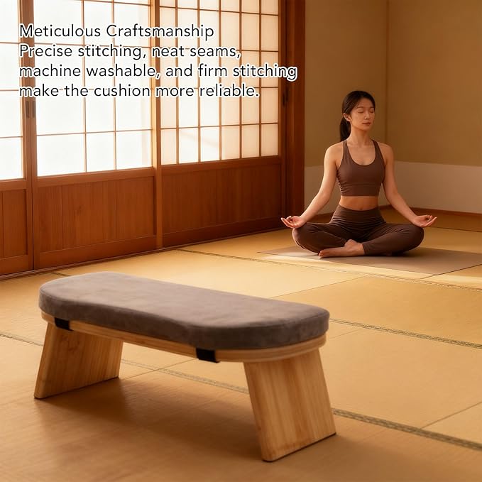 Meditation Bench, Premium Beech Wood Folding Kneeling Stool with Magnetic Hinge Locks and Soft Cotton Cushion, Non Slip Pads for Yoga Zen Meditation Prayer