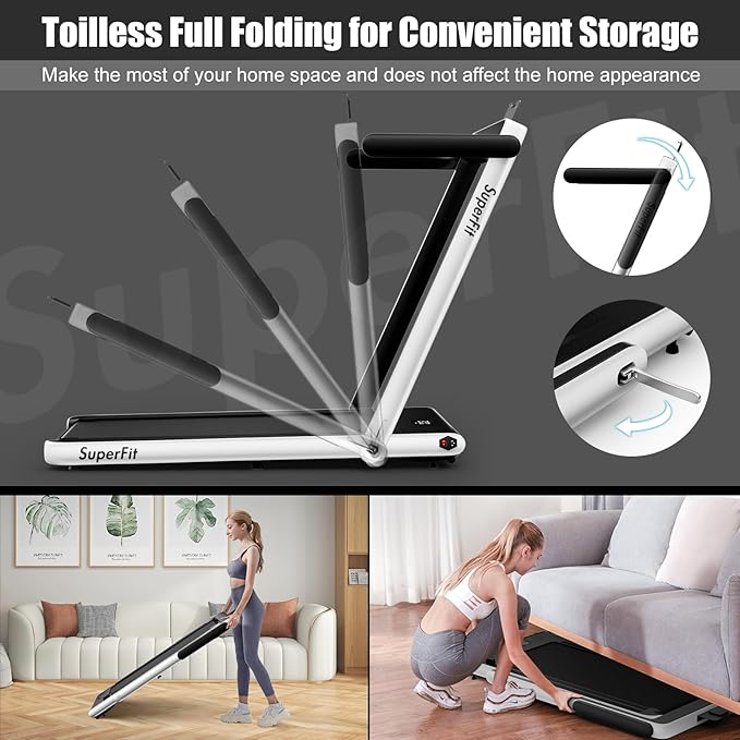 Goplus 2 in 1 Folding Treadmill, 2.25HP Superfit Under Desk Electric Treadmill, Installation-Free with Remote Control, APP Control and LED Display, Walking Jogging for Home Office