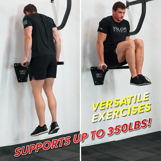 Valor Fitness Wall Mounted Dip Station - Foldable Triceps Dip Bars with Padded Handles for Home Gym Upper Body Strength Training - Supports Up to 400 lbs