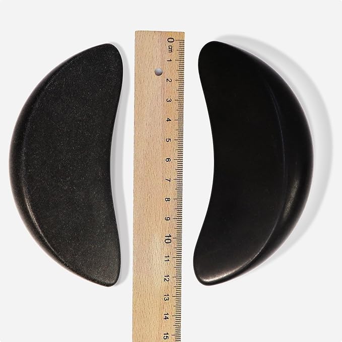 Master Massage 2-Piece Large Waning Moon Crescent Massage Stone Set – Arc Curved Hot Stones for Deep Tissue Therapy, Gua-Sha & Pressure Point Massage – Black Basalt Rock Tool Pack