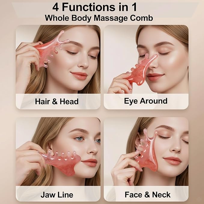 Premium 6 in 1 Head Scalping Massage Tool Comb for Hair|Head|Face|Eye|Neck|Resin Whole Body GuaSha Tool|Vintage Gift Package Relieve Stress Stay Young Home Massage Time-Penny Saver(Grey)