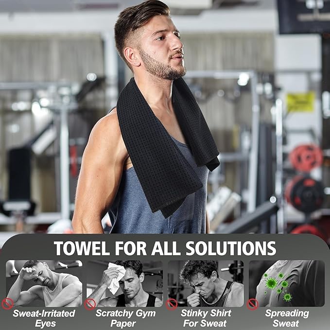 Microfiber Gym Towels for Working Out, Quickly Dry Yoga Towels for Men & Women Tennis, 16 Inch x 27 Inch, 3Pack - 16 * 27Inch, Black